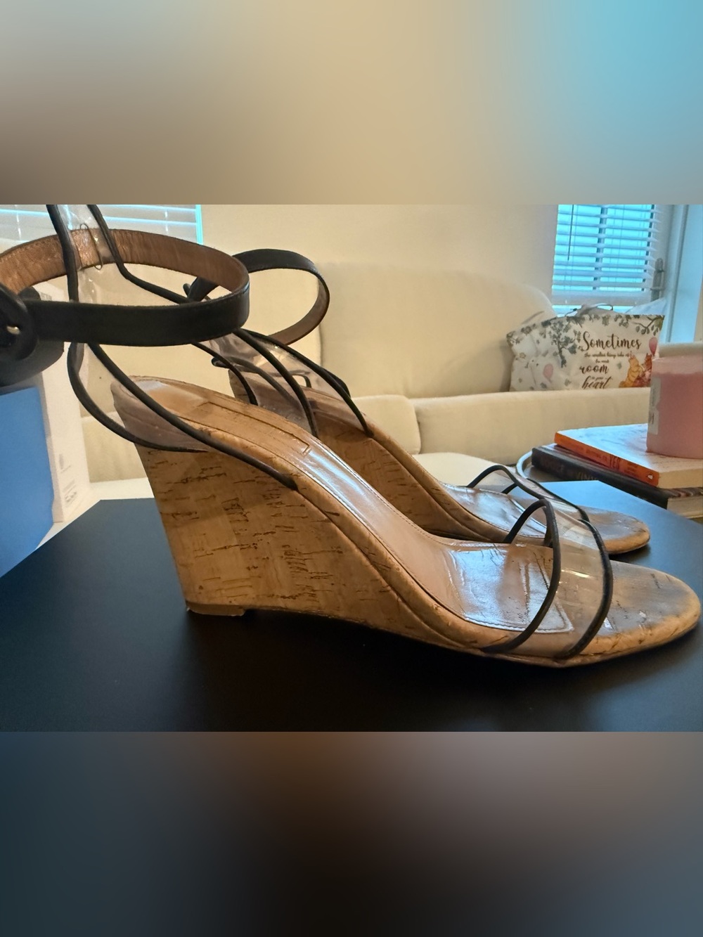 Aquazzura
Minimalist PVC & Leather Cork Wedges, Black
